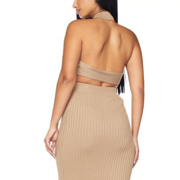 🧡 Ribbed Knit Crop Top & Midi Skirt Set - Mocha - Picture 6 of 8